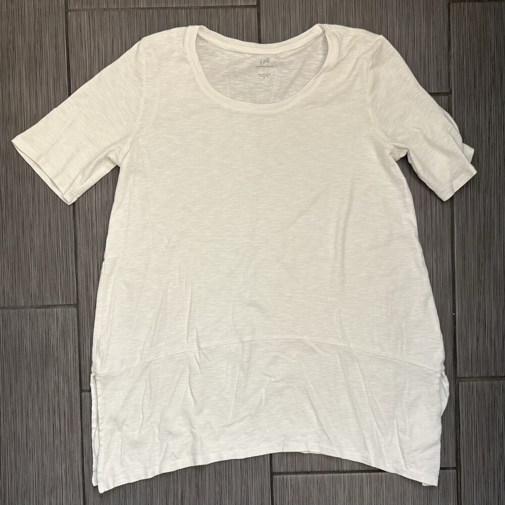 J. Jill Pima Cotton Dipped Hem Tunic Size Medium White Short Sleeve Lightweight
